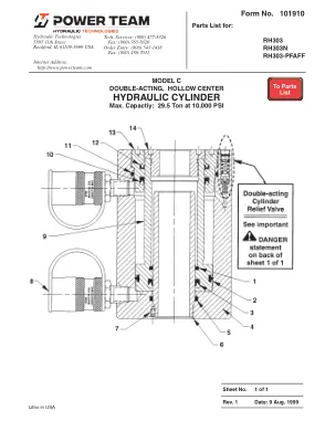 Première page de la documentation fabricant: Power Team 101910 – Liste de pièces détachées