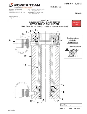 Première page de la documentation fabricant: Power Team 101912 – Liste de pièces détachées