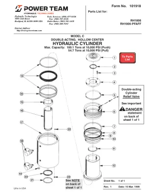 Première page de la documentation fabricant: Power Team 101918 – Liste de pièces détachées