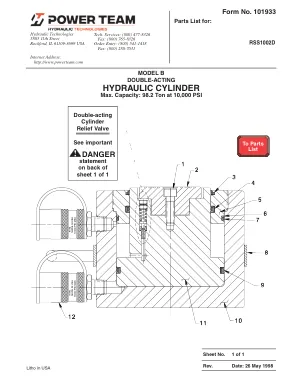 Première page de la documentation fabricant: Power Team 101933 – Liste de pièces détachées