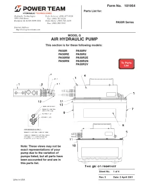 Première page de la documentation fabricant: Power Team 101954 – Liste de pièces détachées