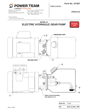 Première page de la documentation fabricant: Power Team 101987 – Liste de pièces détachées