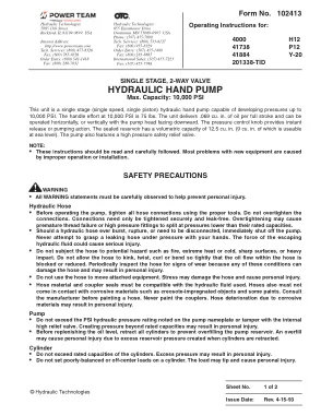 Première page de la documentation fabricant: Power Team 102413 – Notice d’utilisation