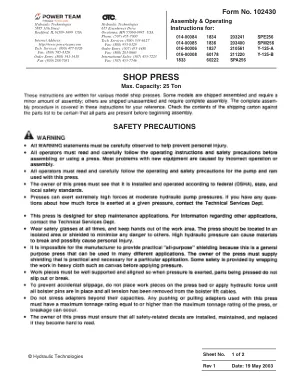 Primera página del documento del fabricante: Power Team 102430 – Manual de instrucciones