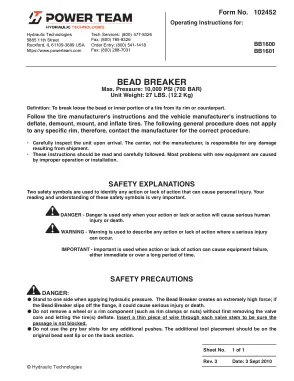 Première page de la documentation fabricant: Power Team 102452 – Notice d’utilisation