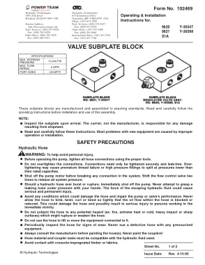Première page de la documentation fabricant: Power Team 102469 – Notice d’utilisation