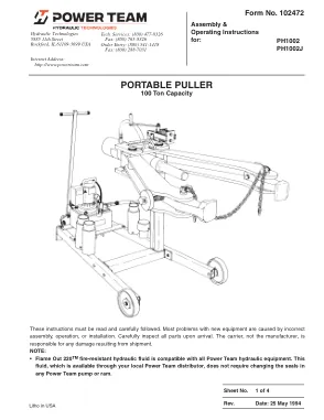 Première page de la documentation fabricant: Power Team 102472 – Notice d’utilisation