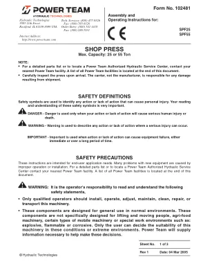 Première page de la documentation fabricant: Power Team 102481 – Notice d’utilisation