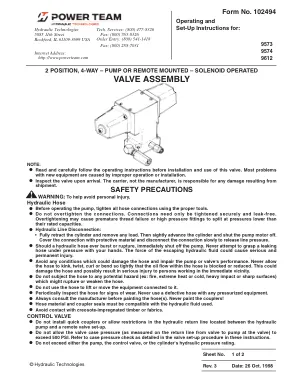 Première page de la documentation fabricant: Power Team 102494 – Document technique