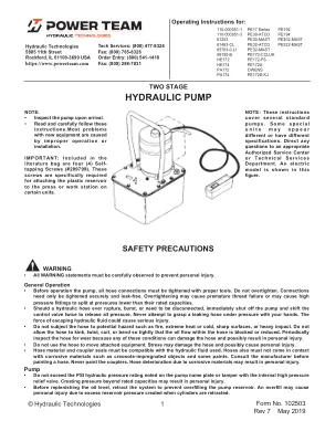 Première page de la documentation fabricant: Power Team 102503 – Notice d’utilisation