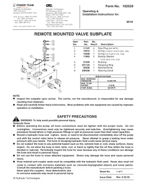Première page de la documentation fabricant: Power Team 102529 – Notice d’utilisation