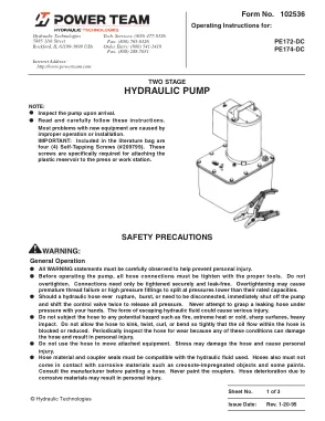 Première page de la documentation fabricant: Power Team 102536 – Document technique