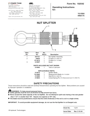 Première page de la documentation fabricant: Power Team 102542 – Notice d’utilisation