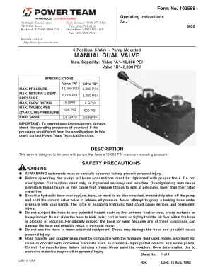 Première page de la documentation fabricant: Power Team 102558 – Notice d’utilisation