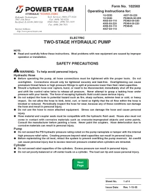 Première page de la documentation fabricant: Power Team 102560 – Notice d’utilisation