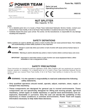Première page de la documentation fabricant: Power Team 102572 – Notice d’utilisation