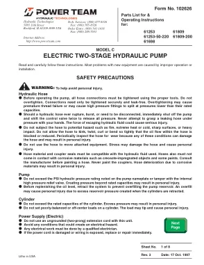 Première page de la documentation fabricant: Power Team 102626 – Notice d’utilisation