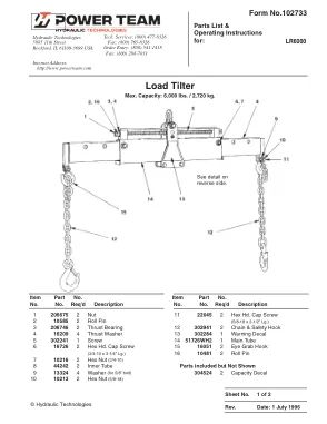 Première page de la documentation fabricant: Power Team 102733 – Notice d’utilisation