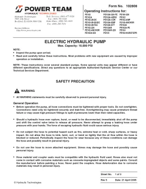 Primera página del documento del fabricante: Power Team 102808 – Documento técnico