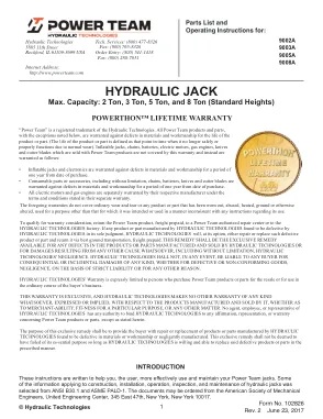 Première page de la documentation fabricant: Power Team 102826 – Liste de pièces détachées