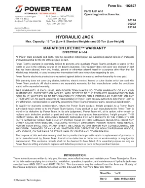 Première page de la documentation fabricant: Power Team 102827 – Notice d’utilisation