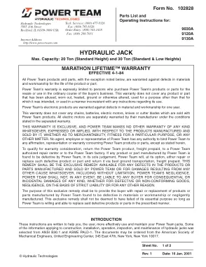 Première page de la documentation fabricant: Power Team 102828 – Notice d’utilisation