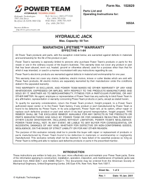 Première page de la documentation fabricant: Power Team 102829 – Notice d’utilisation