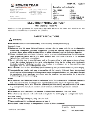 Première page de la documentation fabricant: Power Team 102838 – Notice d’utilisation