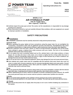 Première page de la documentation fabricant: Power Team 102845 – Notice d’utilisation