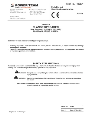 Première page de la documentation fabricant: Power Team 102871 – Notice d’utilisation