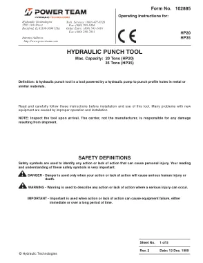 Première page de la documentation fabricant: Power Team 102885 – Notice d’utilisation