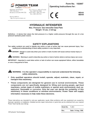 Première page de la documentation fabricant: Power Team 102897 – Notice d’utilisation