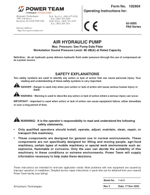 Première page de la documentation fabricant: Power Team 102904 – Notice d’utilisation