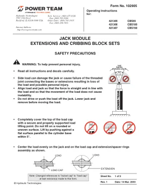 Première page de la documentation fabricant: Power Team 102905 – Notice d’utilisation