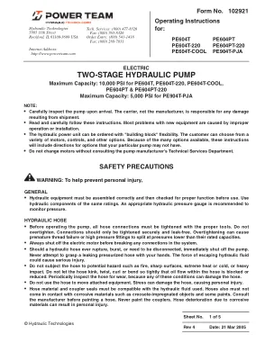 Première page de la documentation fabricant: Power Team 102921 – Notice d’utilisation