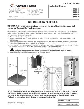 Première page de la documentation fabricant: Power Team 102932 – Document technique