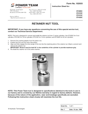 Première page de la documentation fabricant: Power Team 102933 – Document technique