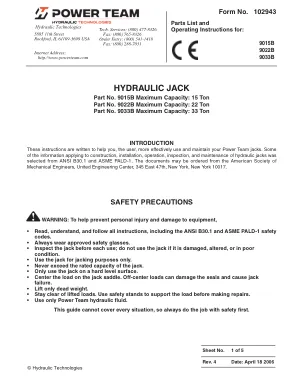 Première page de la documentation fabricant: Power Team 102943 – Liste de pièces détachées