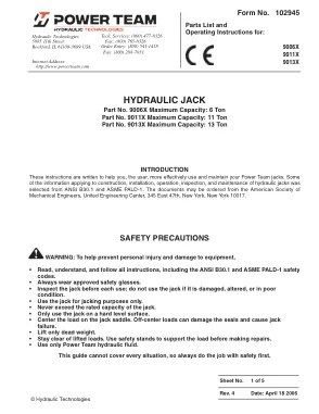 Première page de la documentation fabricant: Power Team 102945 – Liste de pièces détachées