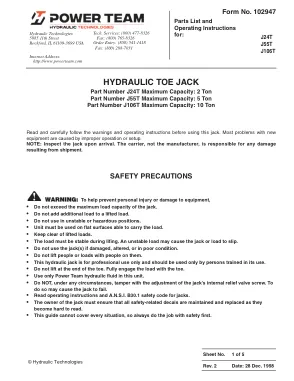 Première page de la documentation fabricant: Power Team 102947 – Notice d’utilisation