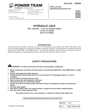 Première page de la documentation fabricant: Power Team 102948 – Liste de pièces détachées