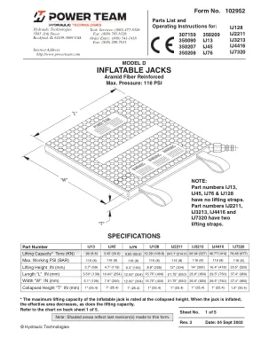 Première page de la documentation fabricant: Power Team 102952 – Notice d’utilisation