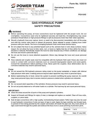 Première page de la documentation fabricant: Power Team 103519 – Notice d’utilisation
