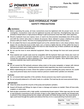 Première page de la documentation fabricant: Power Team 103521 – Notice d’utilisation
