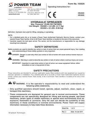 Première page de la documentation fabricant: Power Team 103525 – Notice d’utilisation