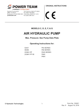 Première page de la documentation fabricant: Power Team 105001 – Notice d’utilisation