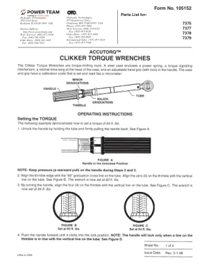 Première page de la documentation fabricant: Power Team 105152 – Notice d’utilisation