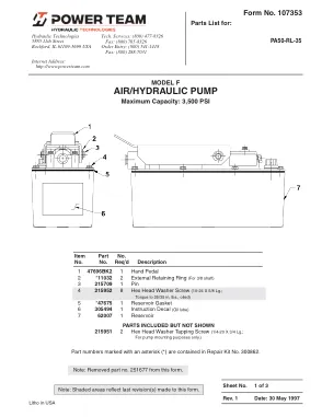 Première page de la documentation fabricant: Power Team 107353 – Liste de pièces détachées