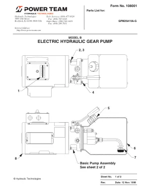 Première page de la documentation fabricant: Power Team 108001 – Liste de pièces détachées