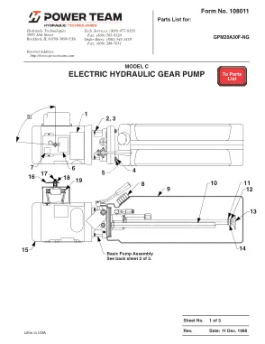 Première page de la documentation fabricant: Power Team 108011 – Liste de pièces détachées